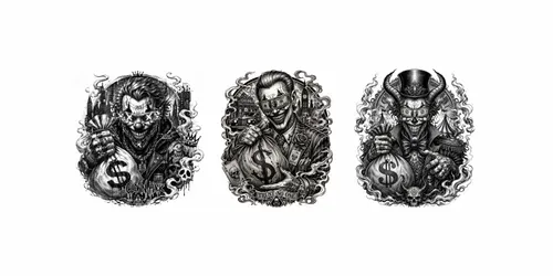 Greed Grin Dark Money Clown Tattoo Series generated by chatgpt-image