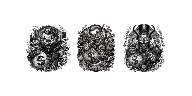 Greed Grin Dark Money Clown Tattoo Series generated by undefined