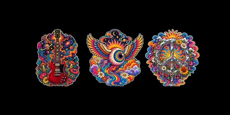 Retro Groovy 70s Psychedelic Sticker Sets generated by undefined