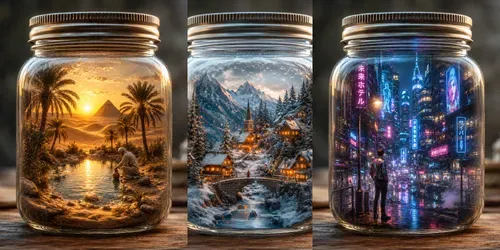Miniature Worlds In Jars generated by chatgpt-image