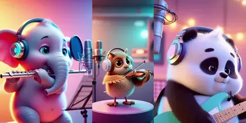 Cute 3D Musical Animals generated by sora