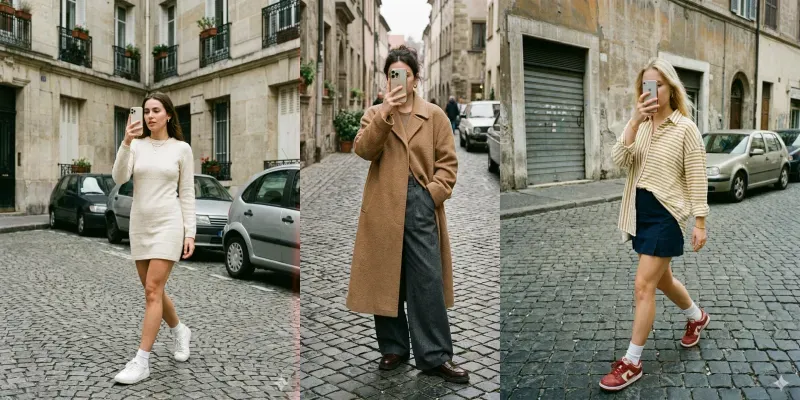 Y2k Mirror Selfie Cobblestone Streets generated by undefined