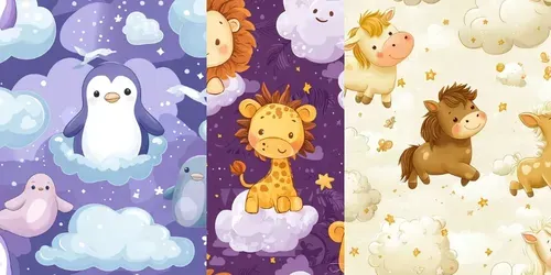 Soft Cloudy Animals Seamless Patterns generated by midjourney