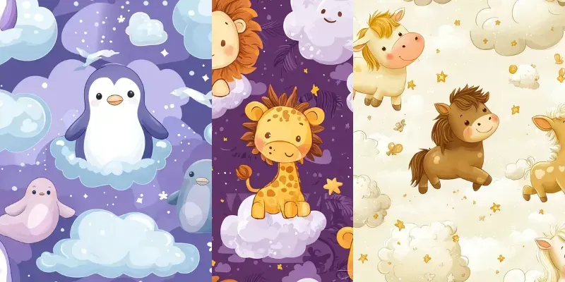 Soft Cloudy Animals Seamless Patterns generated by undefined