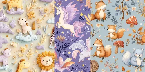 Cute Animals Patterns Pastel Book Style generated by midjourney