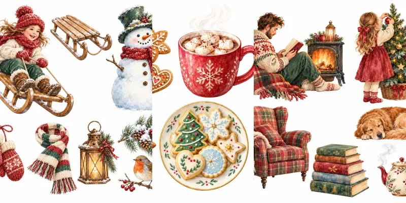 Cozy Christmas Watercolor Clipart