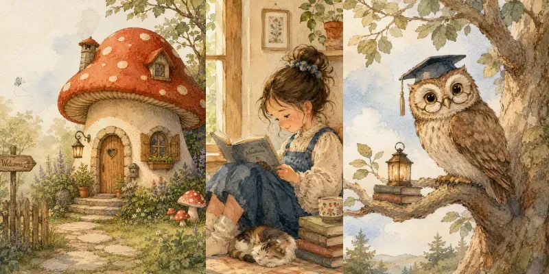 Cozy Storybook Watercolor Scenes generated by undefined