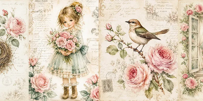 Vintage Romantic Junk Journal Ephemera generated by undefined
