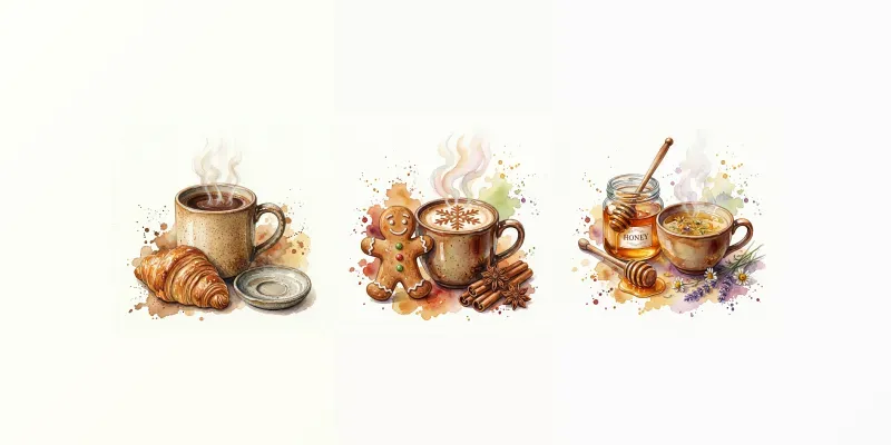 Vintage Watercolor Coffee Tea Elements generated by undefined