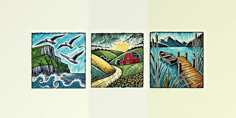 Linocut Landscape Illustrations generated by undefined