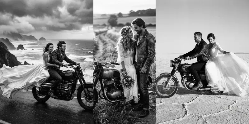 Black And White Wedding Motorcycle Photos generated by undefined