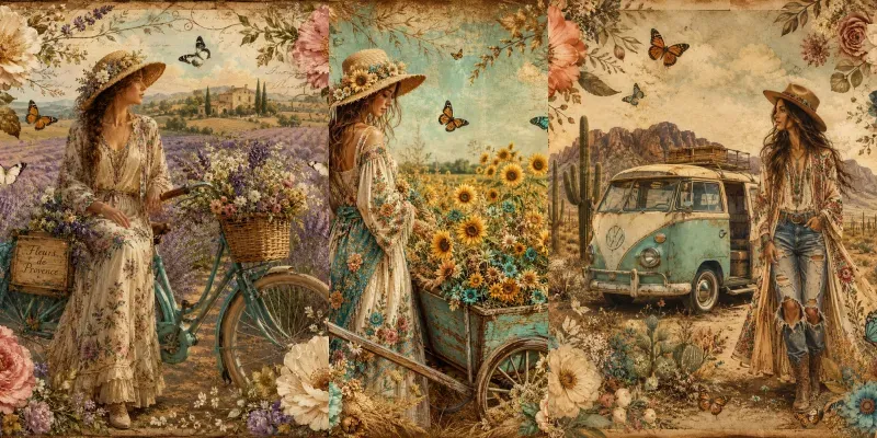 Boho Vintage Floral Prints generated by undefined
