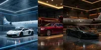 Cinematic Luxury Car Jet Hangar Neons gemini-image prompt mini thumbnail
