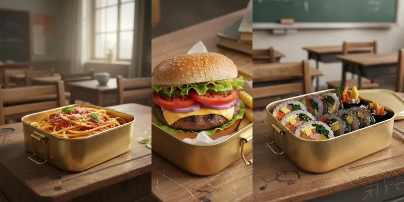 Vintage Golden Lunchbox Food Shots generated by undefined