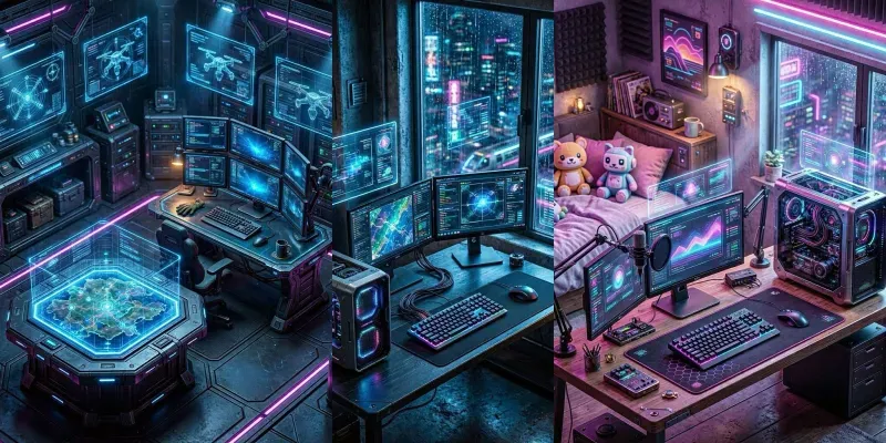 Isometric 3D Cyberpunk Gaming Rooms generated by undefined