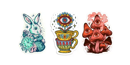Psychedelic Wonderland Stickers generated by midjourney