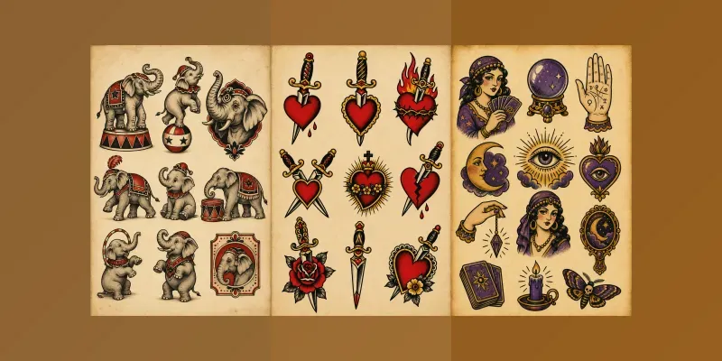 Vintage Circus Tattoo Flash Sheets generated by undefined