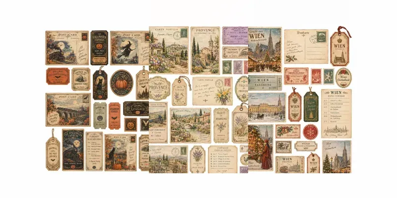 Vintage Travel Postcards And Tickets generated by undefined