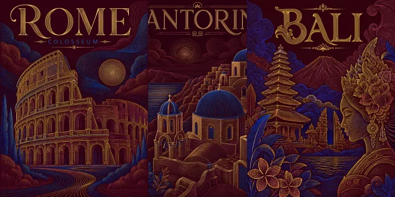 Mystic Engraved Contour Travel Posters generated by undefined