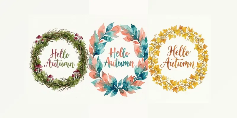Watercolor Autumn Botanical Wreaths generated by undefined