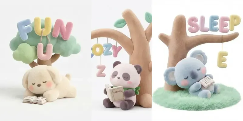 Cute Kawaii Plush Animals Under Trees generated by undefined