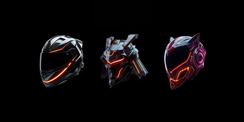 3D Futuristic Cyberpunk Helmets generated by undefined