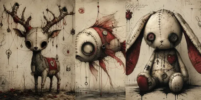 Dark Whimsical Stitched Characters generated by undefined