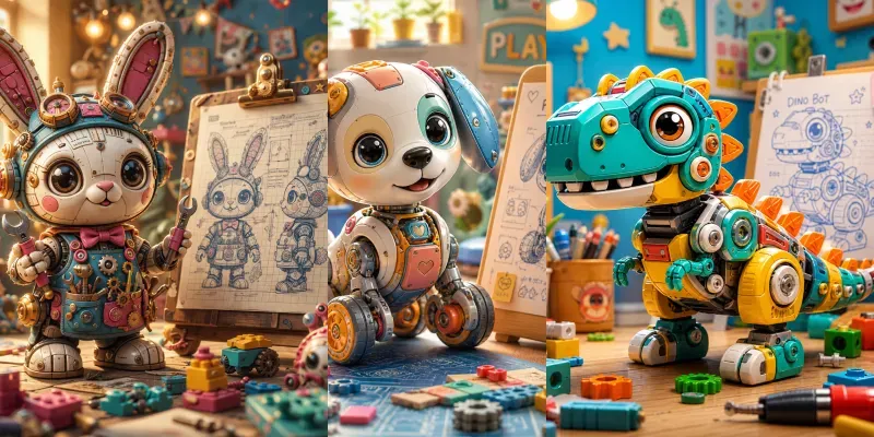Robot Puppy Toy Builder Scene Art generated by undefined