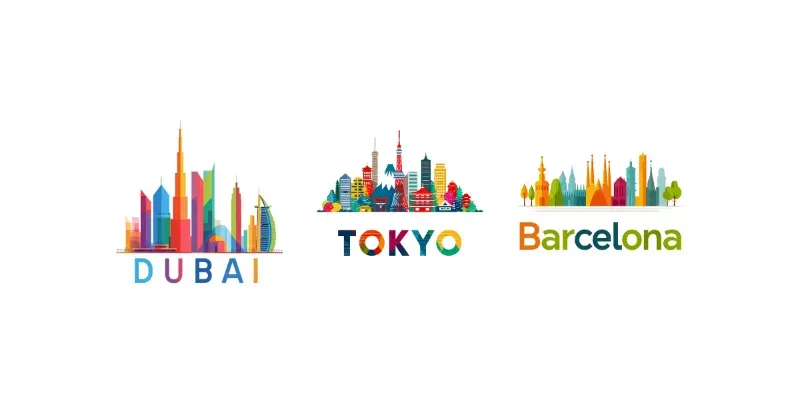 Colorful Flat Vector Travel Logos