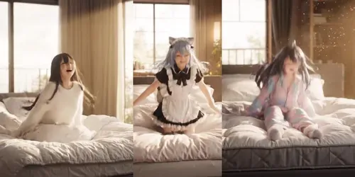 Dreamy Anime Girl Bed Bounces generated by veo