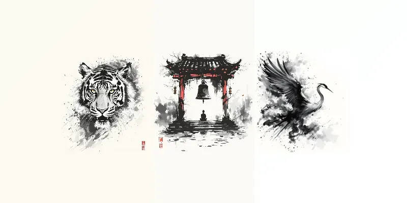 Brush Strokes With Black Ink Drawings generated by undefined