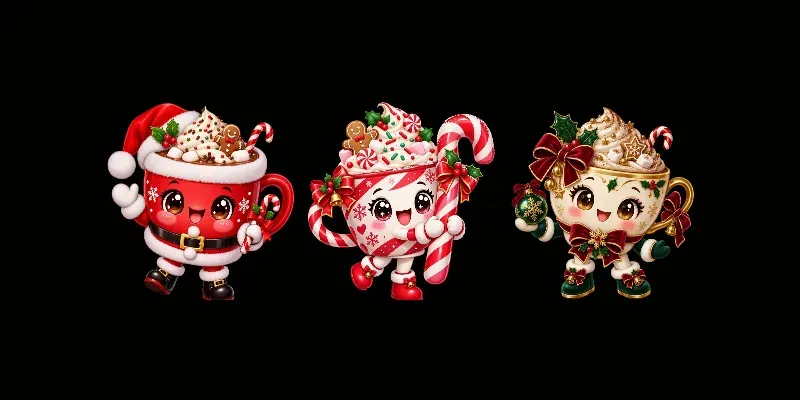 Cute Christmas Coffee Cup Mascots generated by undefined