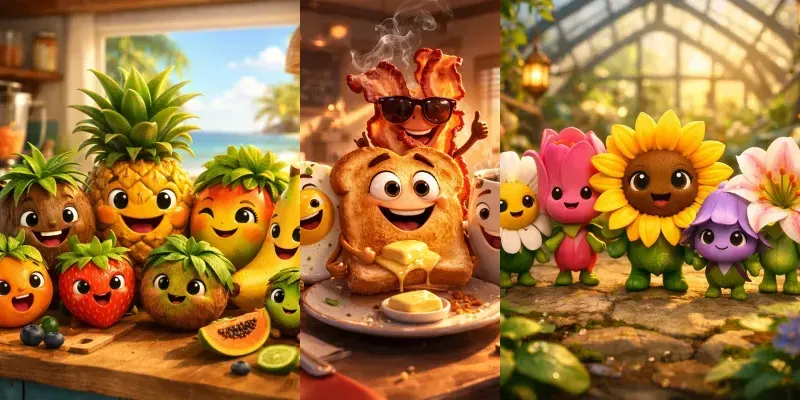 Cute Animated Food Friends