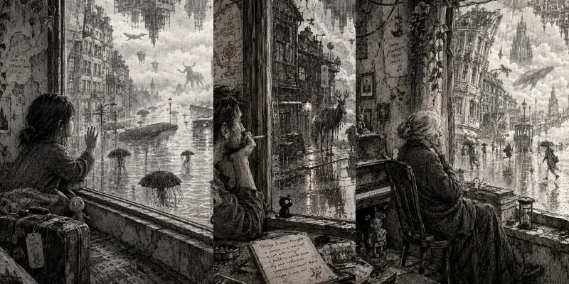 Surreal Rainy Window Art