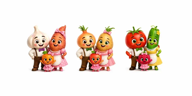 Cute 3D Vegetable Families generated by undefined