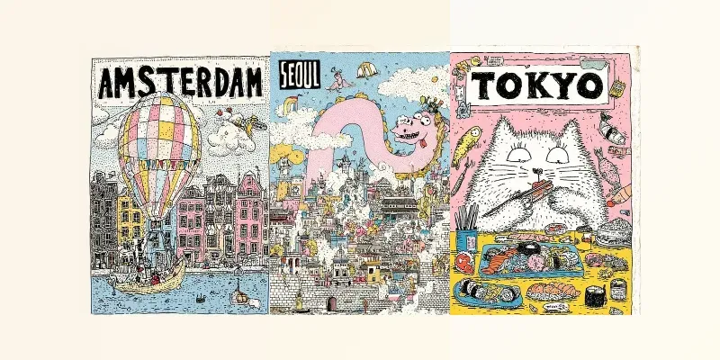 Whimsical Hand Drawn Travel Posters generated by undefined