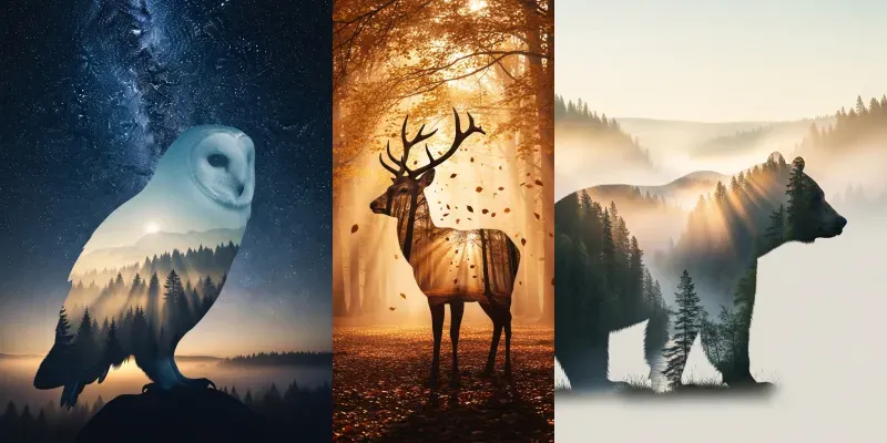 Double Exposure Wildlife Silhouettes generated by undefined