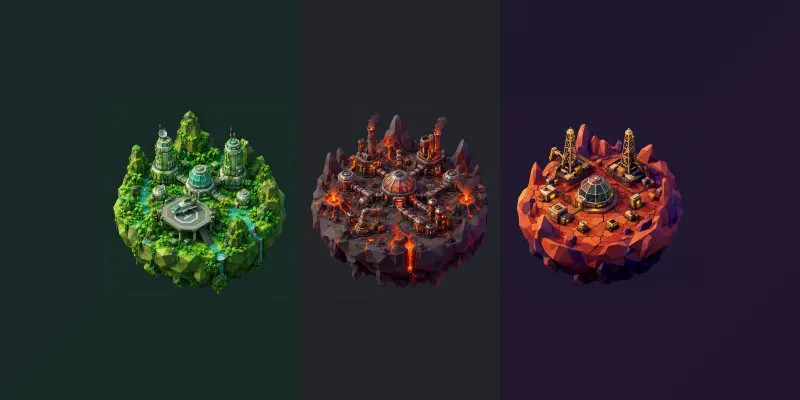 3D Lowpoly Space Colony Dioramas generated by undefined