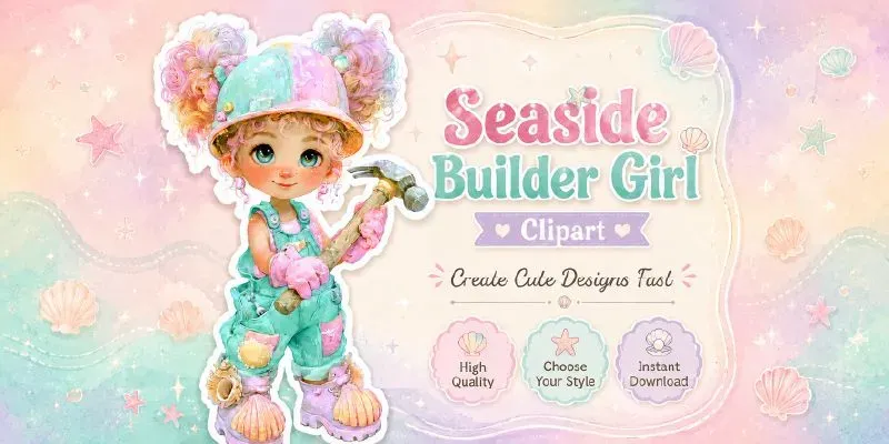 Cute Seaside Builder Girl Clipart generated by undefined