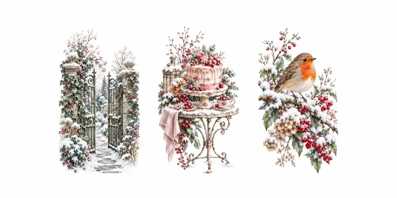 Hidden Winter Garden Watercolor Cliparts