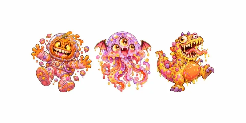 Psychedelic Kawaii Monster Cliparts