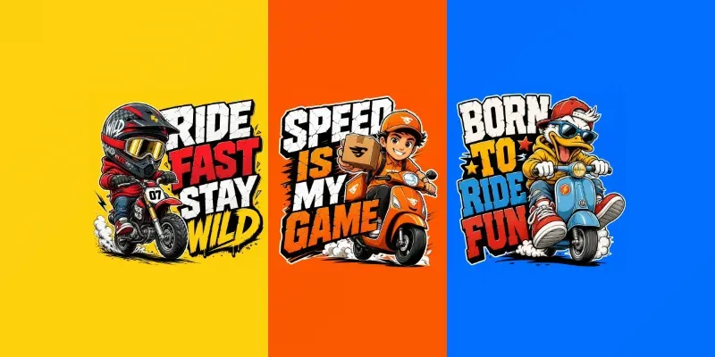 Bold Cartoon Biker Typography Posters generated by undefined
