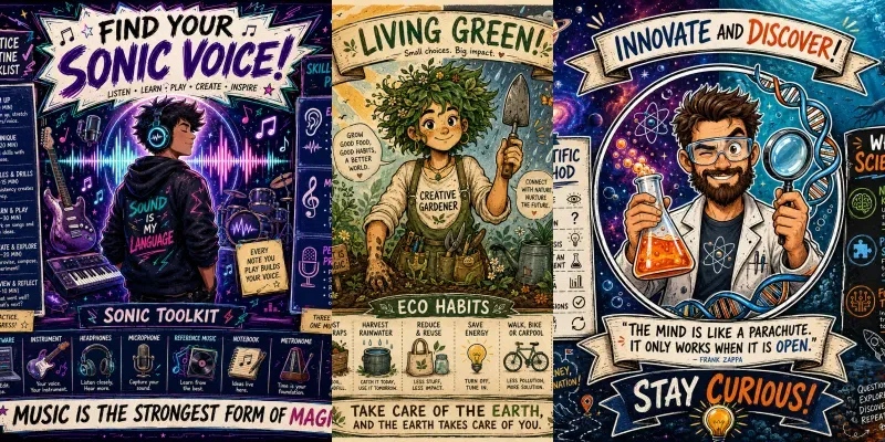 Whimsical Sketchnote Character Posters generated by undefined