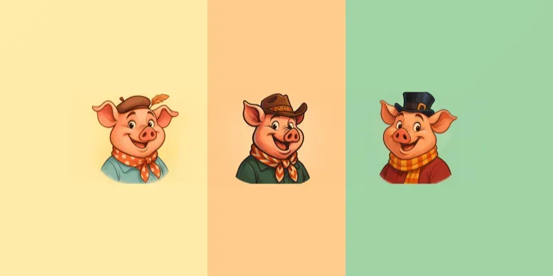 Charming Cartoon Pig Portraits Generator generated by undefined