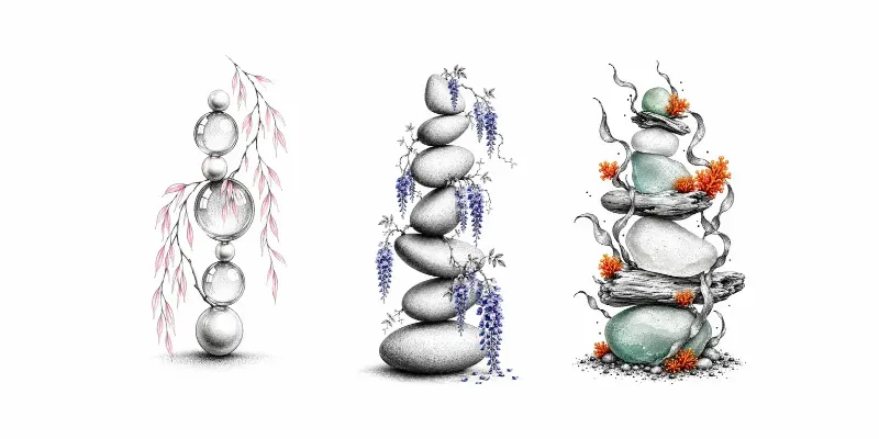 Stippled Zen Stones And Flora Art generated by undefined