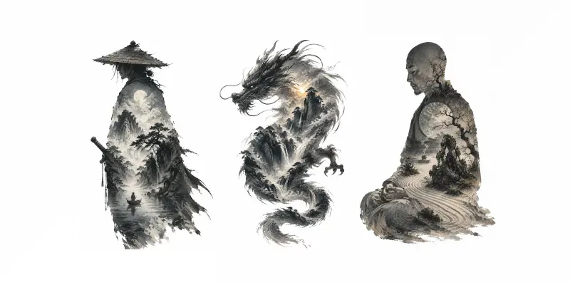 Oriental Ink Double Exposure Posters generated by undefined