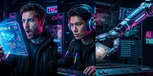 Cyberpunk Tech YouTube Thumbnails generated by gemini-image