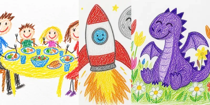 Childlike Crayon Art Drawings