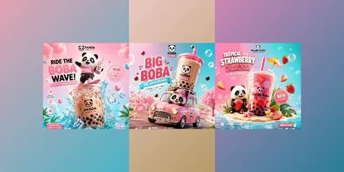 Cute Panda Bubble Tea Ad Poster Packs generated by chatgpt-image