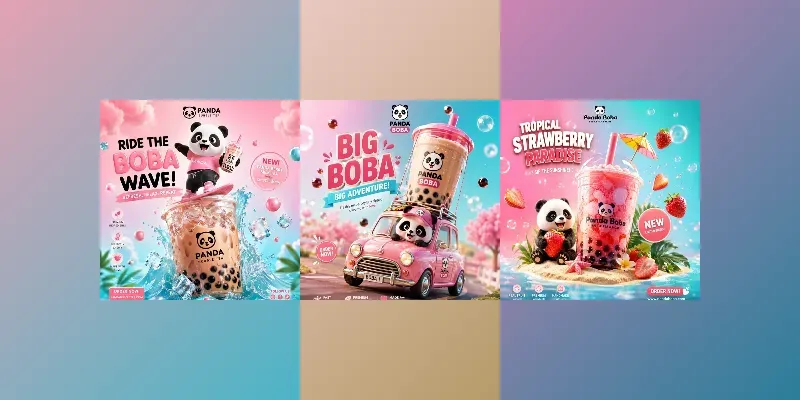 Cute Panda Bubble Tea Ad Poster Packs generated by undefined